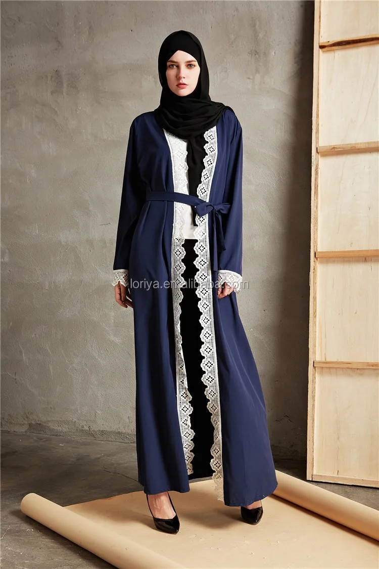 New Saudi Style  Lace Dubai Kimono Front Open Abaya With 