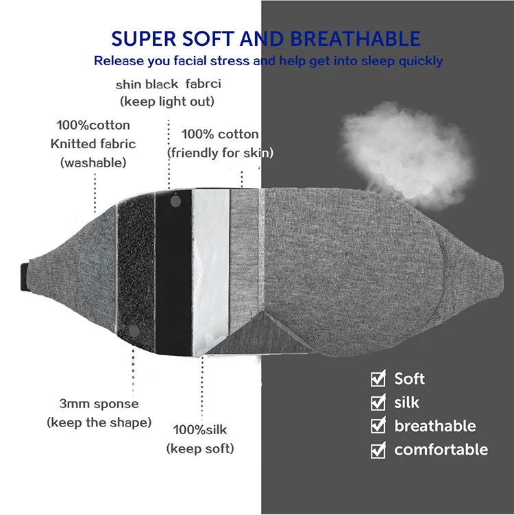 Custom High Quality Luxury Portable Sleep Mask Memory Foam 3d Large Eye