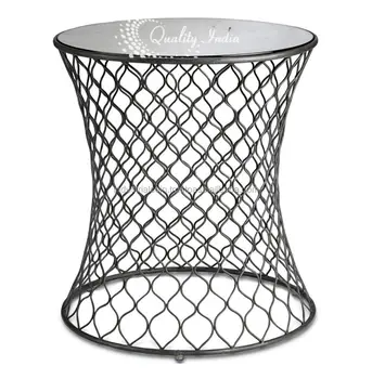 Wired Grid Design Base In Drum Style Round Cylindrical Side Table Wired Grid Design Base In Drum Style Round Cylindrical Side Table