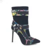 Anmairon Latest colorful snake PU pointed toe shiny black spratying heel ladies boots