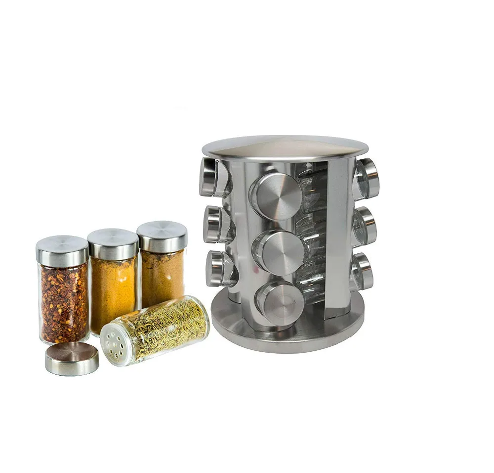 12 Piece Stainless Steel Rotating Spice Rack,Spice Containers And