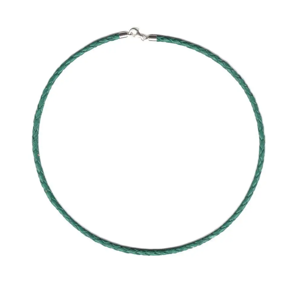 Forest Green Braided Leather cord Necklace 3mm - Sterling Silver Clasp and Length Choice up to 30" (18") by Greek Crafts