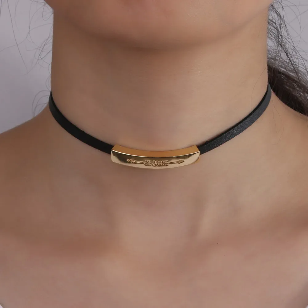 朋克定制刻金镀金酒吧黑色皮革项链珠宝结婚礼物批发