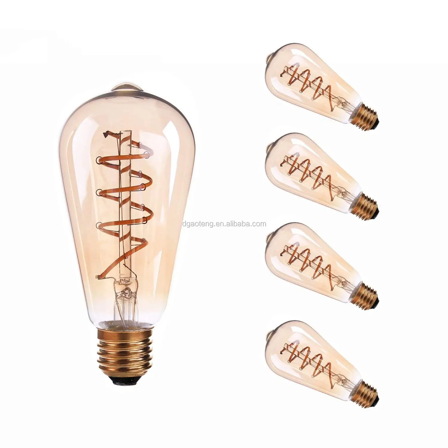 ST64 3W Spiral Led Filament Light  25 Watt Edison Bulb Equivalent  Globe Bulb Amber Glass E26/E27 Base  Super Warm White 2200K