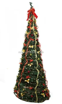 Decorated Pull Up Christmas Trees With Green Holly Leaf Decorated Pull Up Christmas Trees With Green Holly Leaf