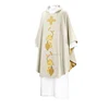 Cross wheat and flowers embroidery polyester fabric liturgical chasuble