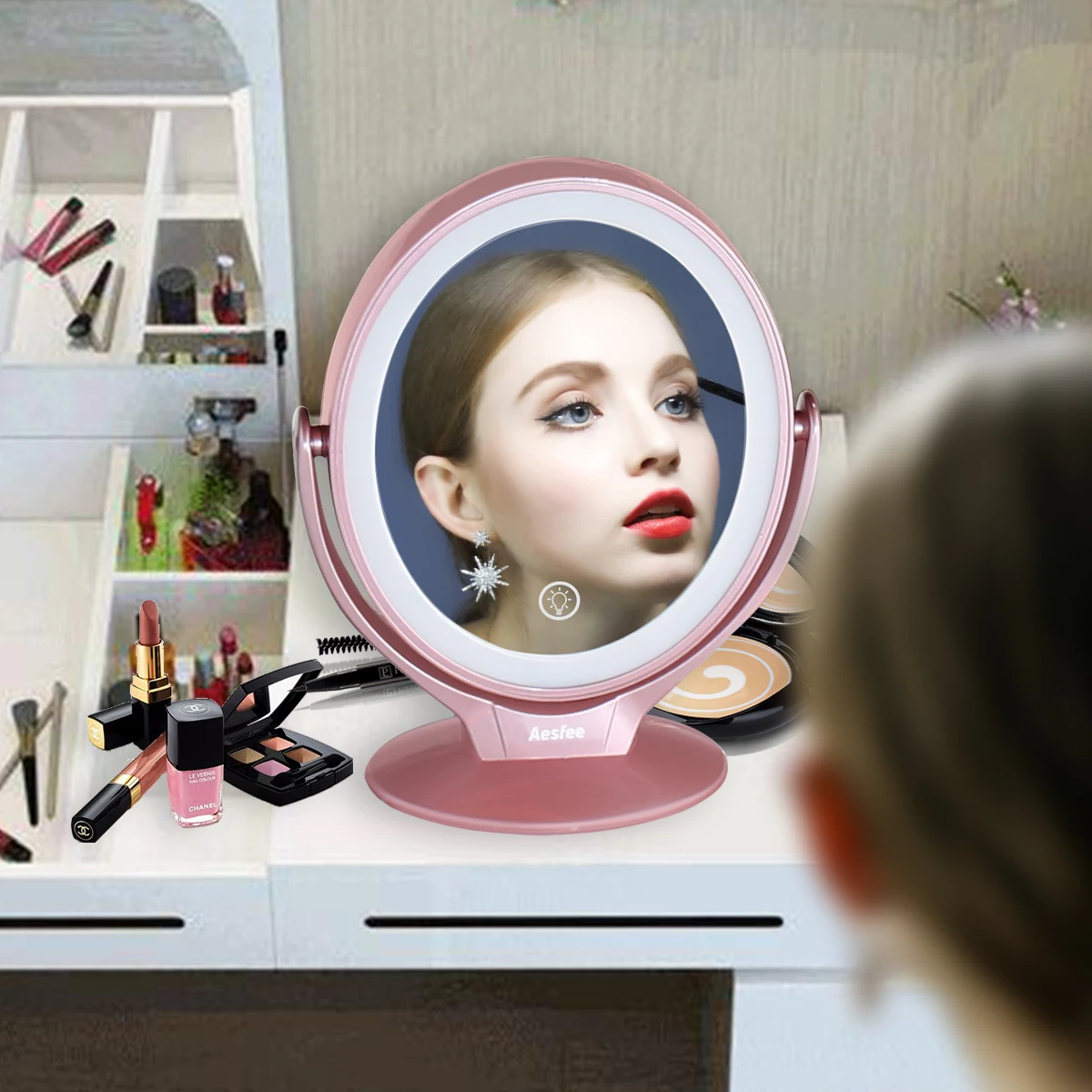 Aesfee Makeup Vanity Mirror With 21 Led Lights,1x / 7x Magnification