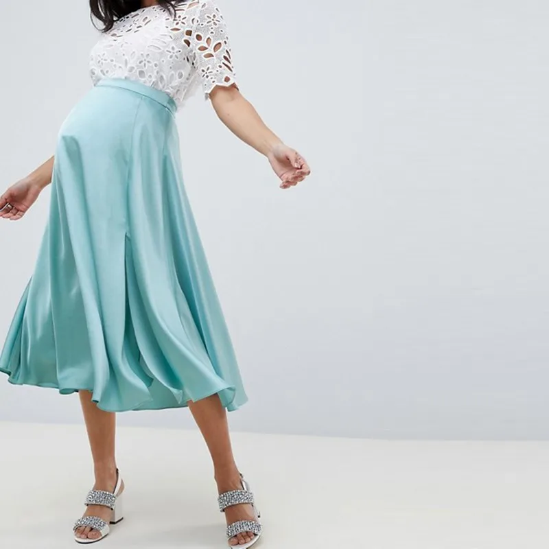 Popular Sexy Side Split Maternity Satin Midi Skirt Plus
