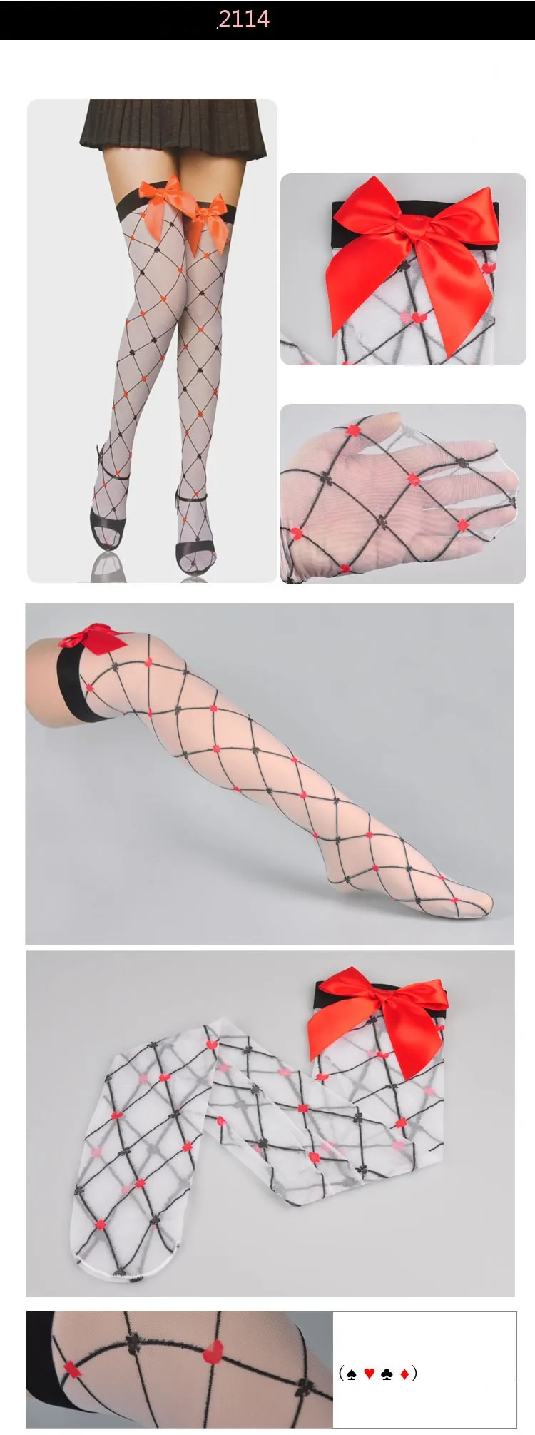 Women Lace Bowknot Gridding Pantyhose Sexy Women Thigh High Stockings