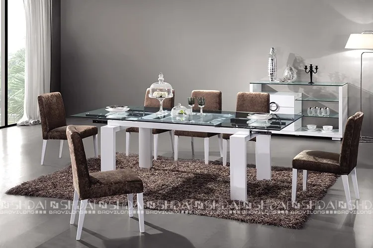 Moderno de vidrio de mesa comedor con sillas 6/comedor de madera ... Juegos de comedor modernos con base de madera y vidrio