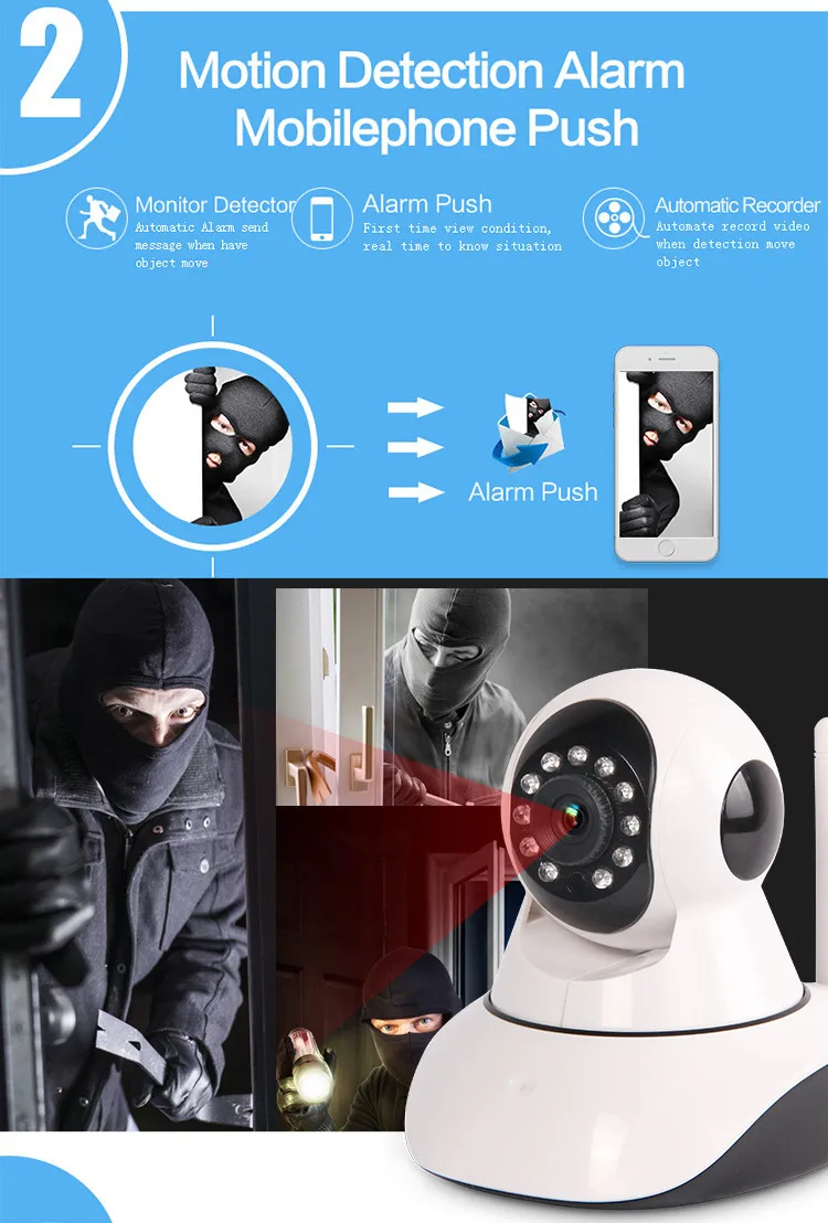 Hot selling wifi camera smart home surveillance onvif p2p alarm system home security