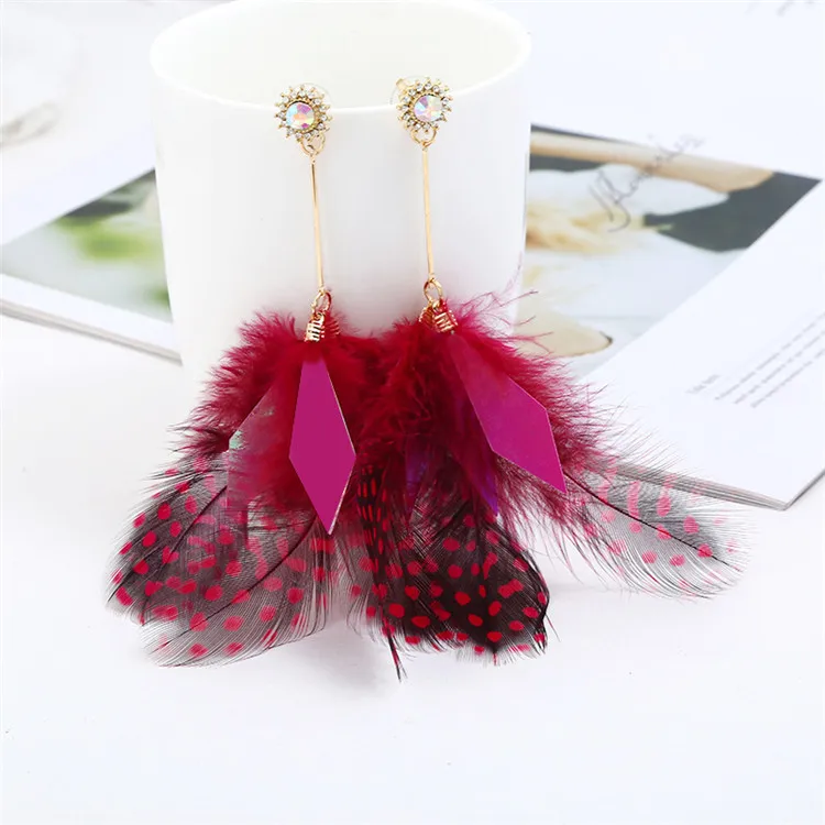 Wholesale Fashion Earrings Jewelry Long Tassel Real Feather Earrings For Women