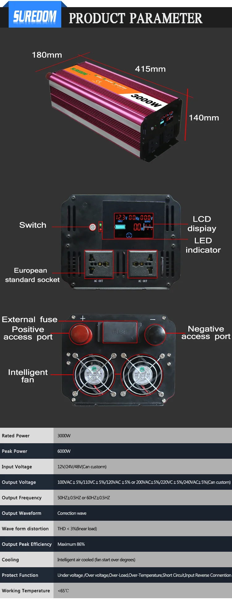 Off-grid Solar Power Inverter 3kva Modified Inverter 24v 3000w Sine 