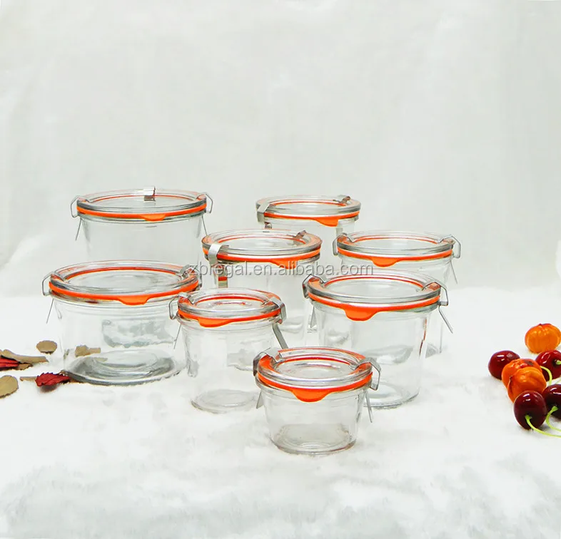 Different Sizes Glass Canning Jar With Stainless Steel Clips,Molded Jar With Stainless Steel