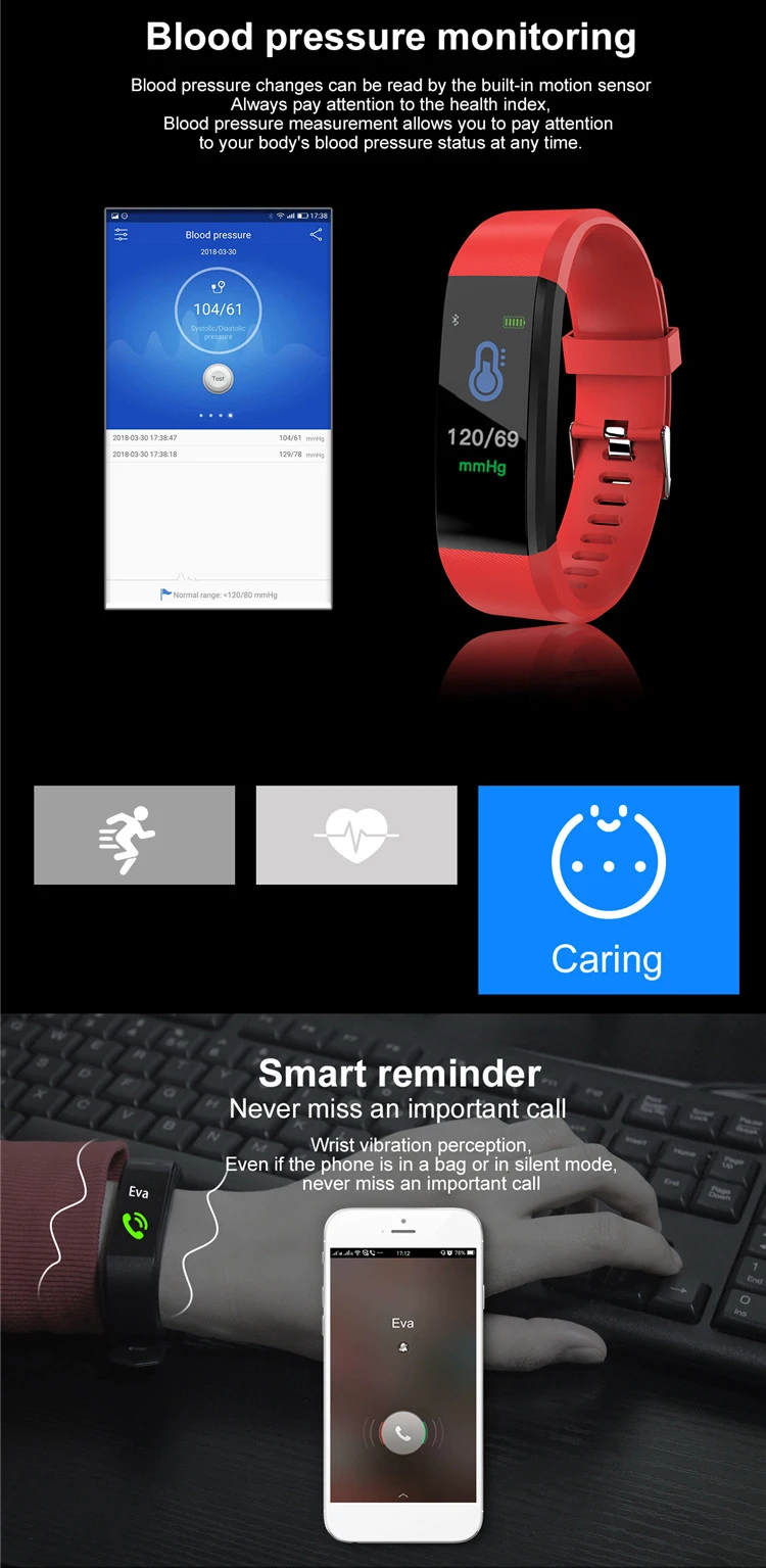 HOT Sale 115plus smartwatch Heart Rate Monitor Pedometer Fitness Tracker watch band smart bracelet 115plus