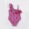 Wholesale new items of goods in 2018 hippocampal printed off shoulder thong swimwear for kids girl
