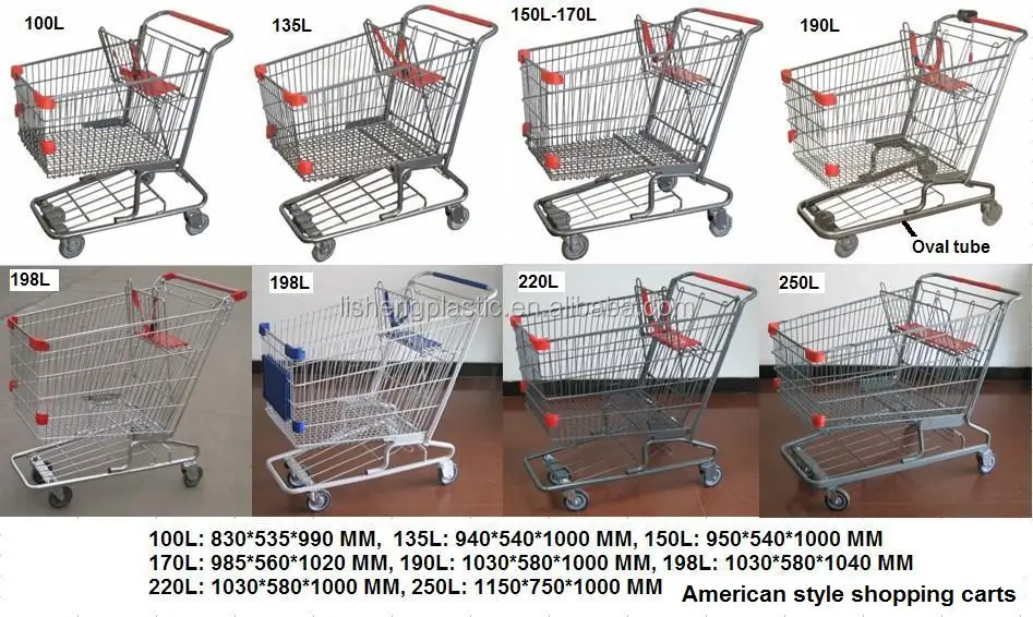 180l European Style Supermarket Shopping Trolley Cart With Baby Seat