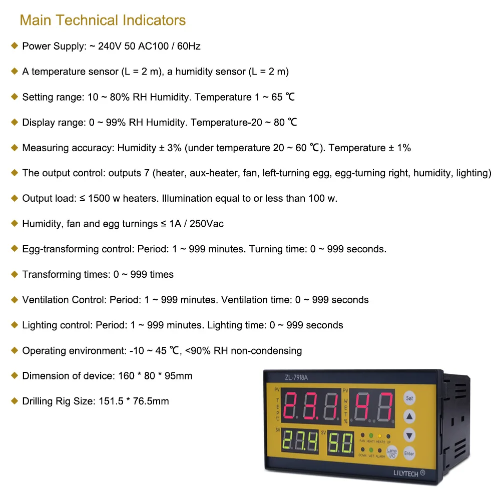 ZL-7918A Incubator Controller Temperature and Humidity Controller