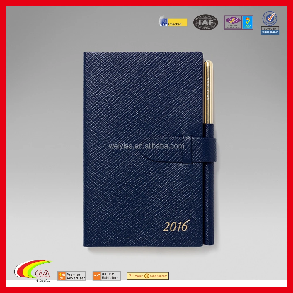 2018 Leather Diary With Pocket And Gift Pen,High Quality Gold Foil