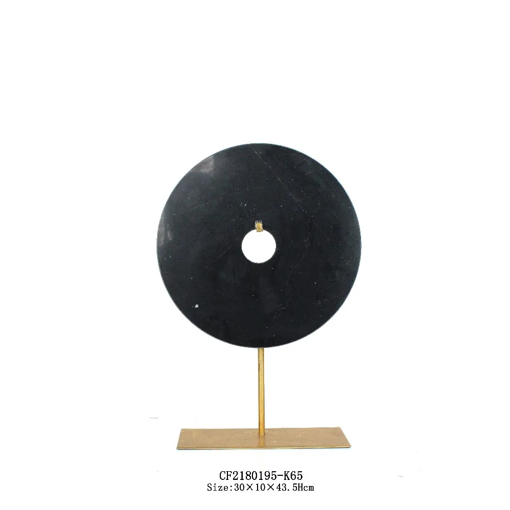 Wholesales Black Round Marble Statue with Metal Base Tabletop Home Decor manufacture