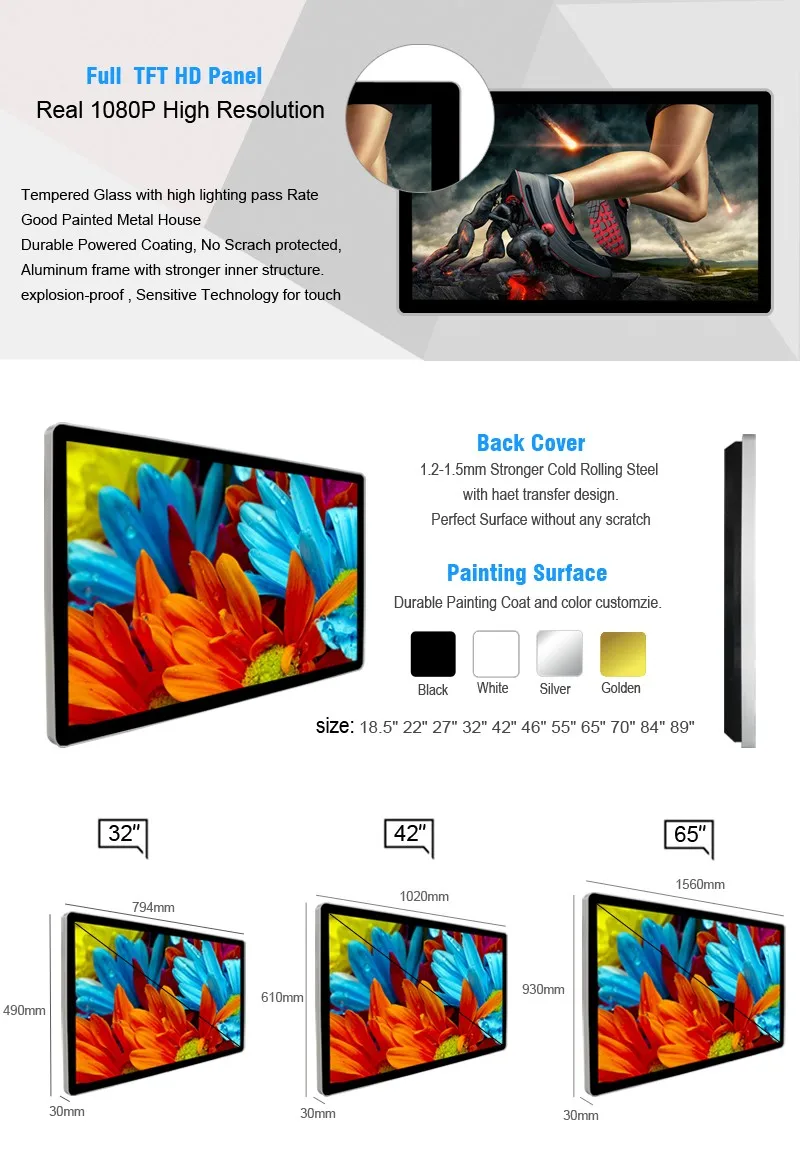 42 inch wall mount lcd touch network Android digital signage