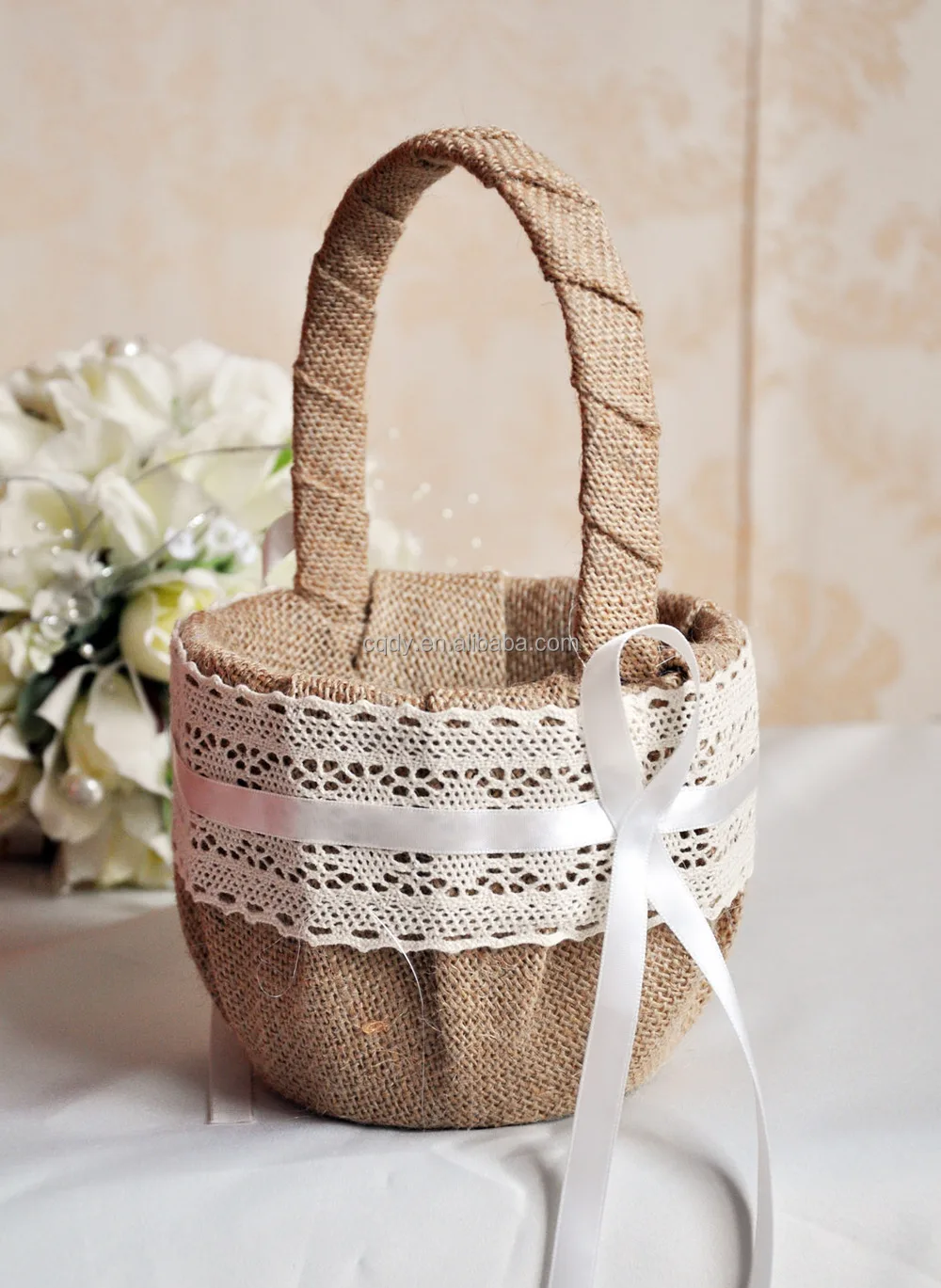 Wholesale Handmade Decorate Flower Basket Lace Flower Girl Basket