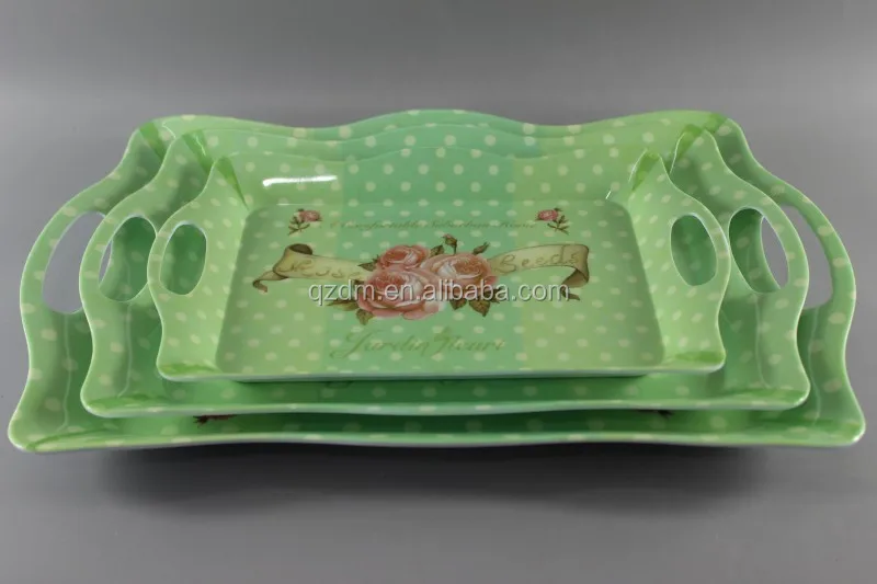 3PCS Wave Melamine Serving tray set Melamine tary with handle