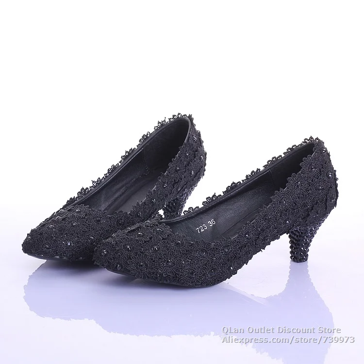 Black lace evening party shoes formal 