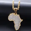 Africa Map Iced Out Chain Rhinestone Crystal Gold/Silver Color Pendant & Necklace Chain For Fashion Men/Women Gift Jewelry