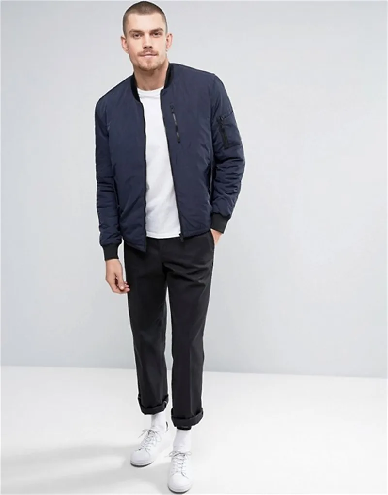 navy padded bomber jacket