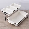 Best sale two tiers white rectangle fruit bowl ceramic bowl set with metal frame