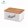 Kitchen Food Rectangle Metal Bamboo Lid Bread Box