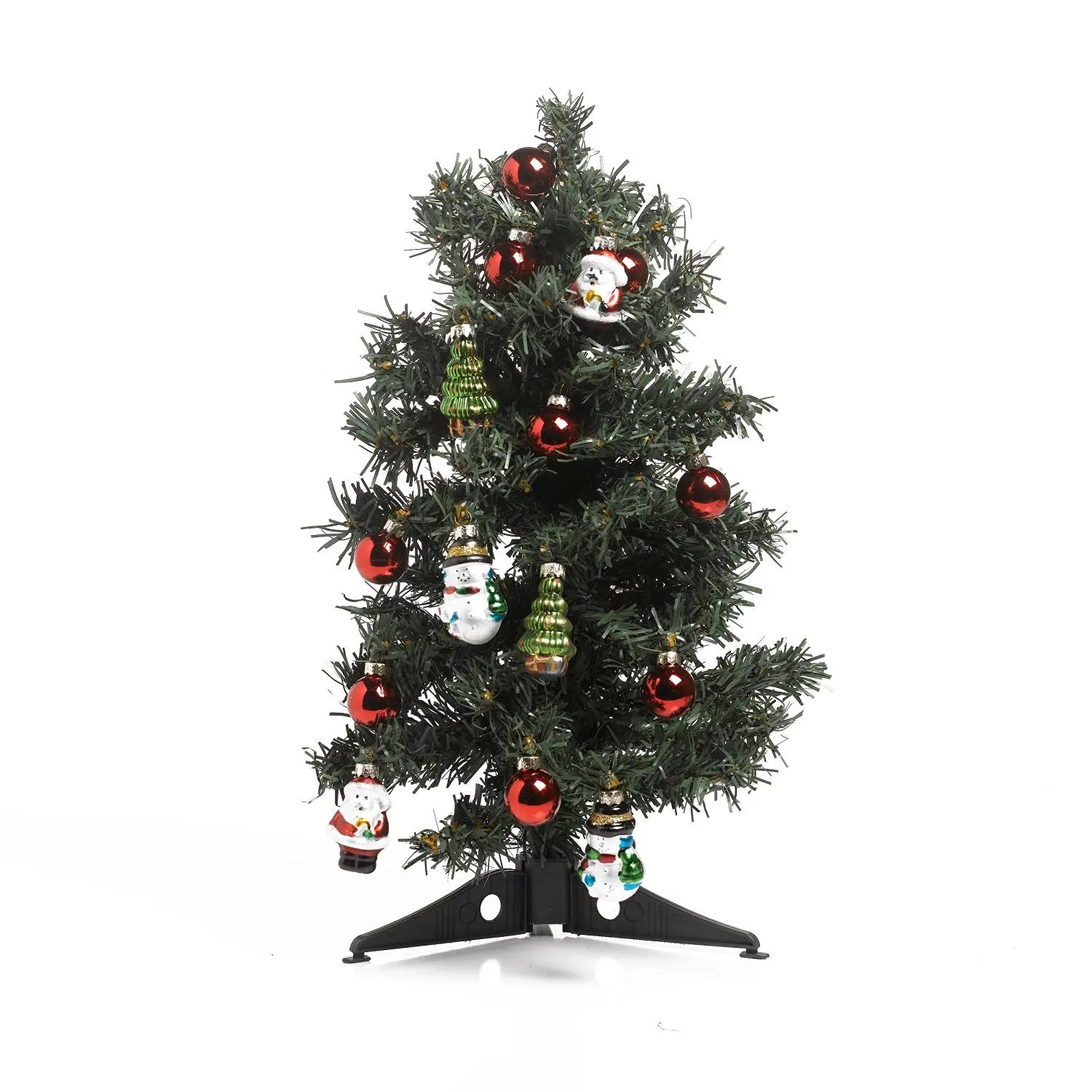 Kaemingk Mini Decorated Christmas Tree with Ornaments with Red Balls, Santa, Snowmen and Christmas Trees