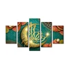 Golden Islamic Moon paintings art on canvas abstract designs home decor cheap spray 5 panel painting for livingroom yiwu