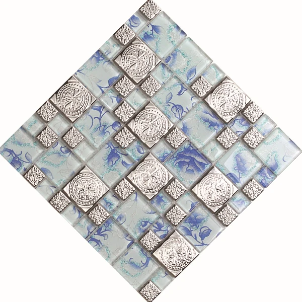 Wholesale Factory Price Crystal Glass Mosaic Square Shape Bathroon Tile