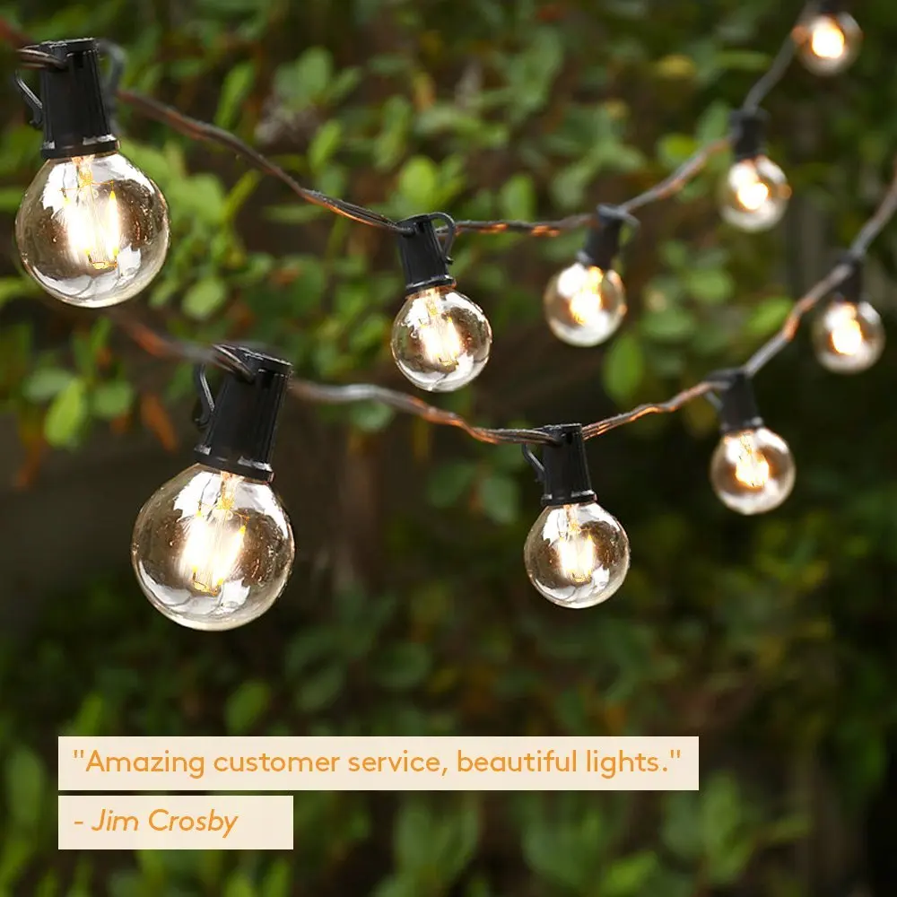 led outdoor string lights 50 Foot LED Warm White Outdoor Globe Patio String Lights - Set of 50 LED G40 Clear