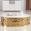 Hollow Carved Gilded Glass Coffee Table /Stainless Steel Coffee Table Living Room