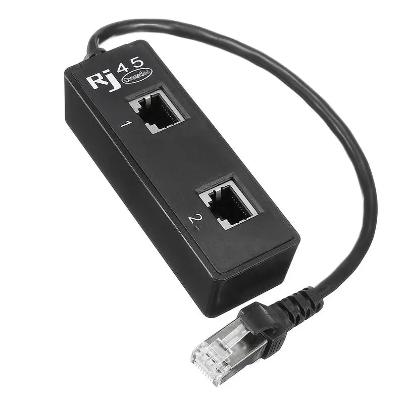 Plastic Copper Core RJ45 1 to 2 LAN Computer Network Cable Splitter Plug Adapter Extender Extension Connector Simultaneously