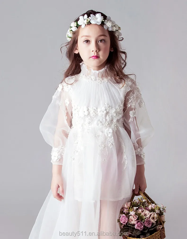 Fashion Kids Girls Party Wear Dress Long Sleeve High Collar Baby