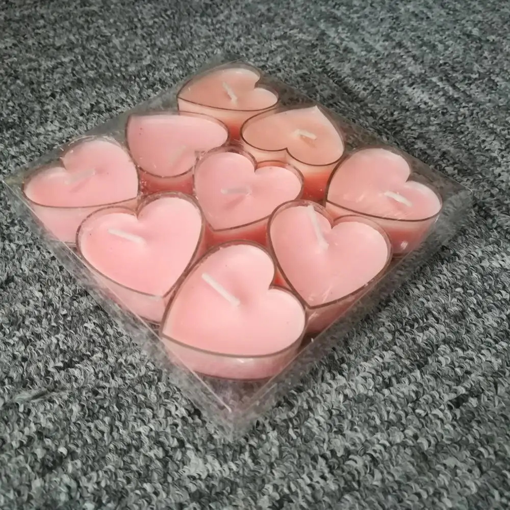 Pink rose aroma scented tealight decorative heart shape candles in plastic cup