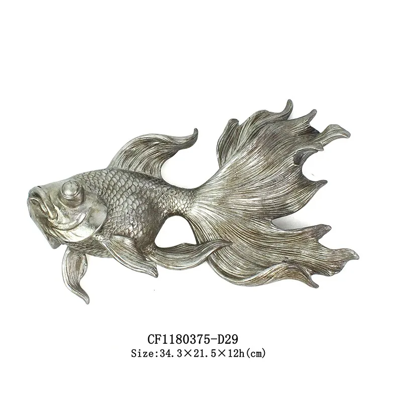 Resin silver foil goldfish 3D fish sculpture wall decor details