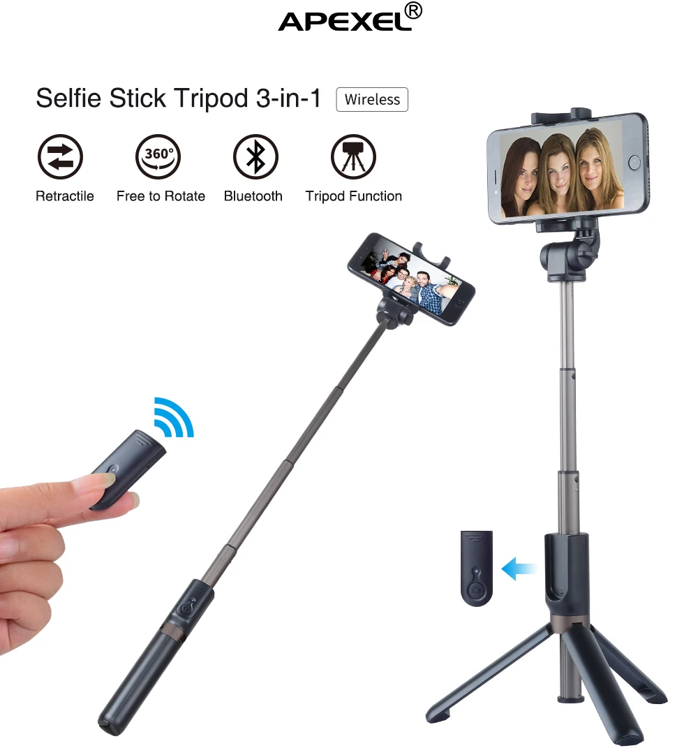 APEXEL High Quality Extendable Smartphone Selfie Stick Tripod with Wireless Remote for Mobile Phone Monopod