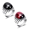 Cheap Black Onyx Red Agate Ring For Men Thick Band In Antique Titanium Stainless Steel Vintage Gothic Style Mens Ring