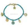 gold evil eye fatima hand peace sign four leaf clover elephant charms bracelet wax cord handwoven friendship bracelet luck charm