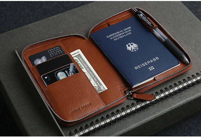 Customized Personalized Travel Zipper Leather Passport Case With Rfid
