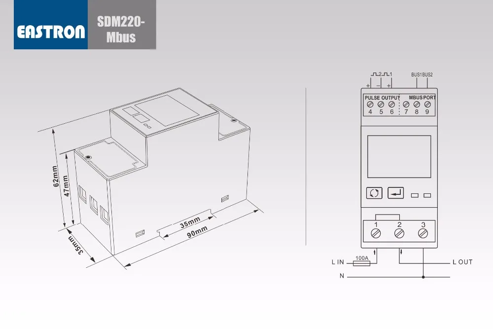 SDM220Mbus Single Phase Energy Meter, M-bus Meter, MID Approved