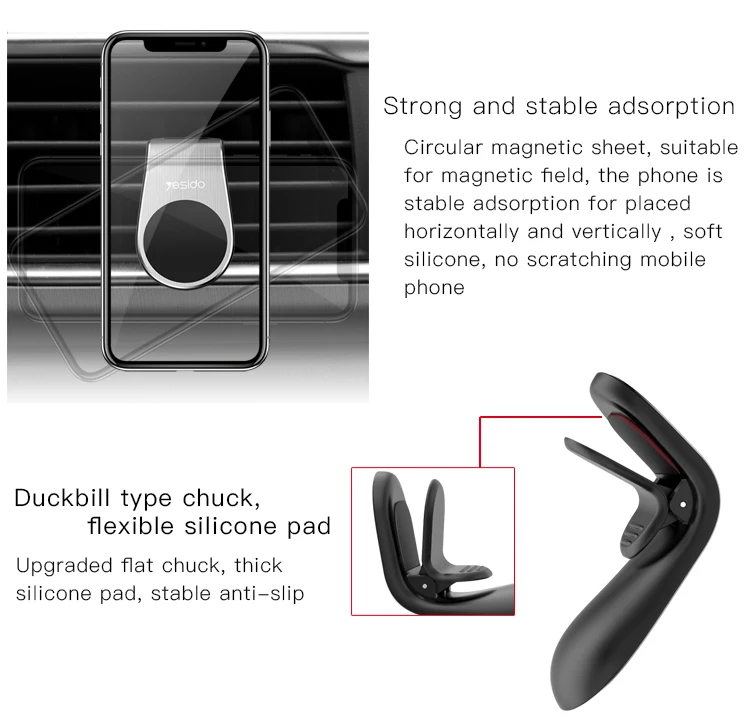 Aluminum Alloy Silicone 5Pcs Magnets Mobile Phone Mount Holder Magnetic Air Vent Car Phone Holder