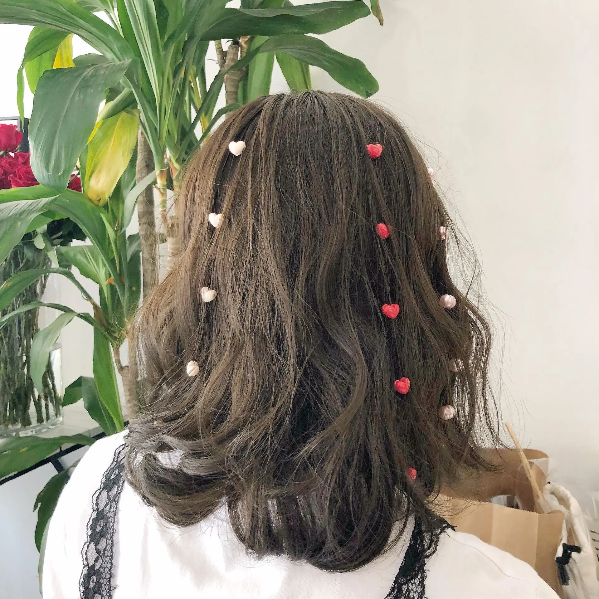 Cute Red Pink Heart Long Thread Hair Clip Pin Pearl Hair Clip Pin