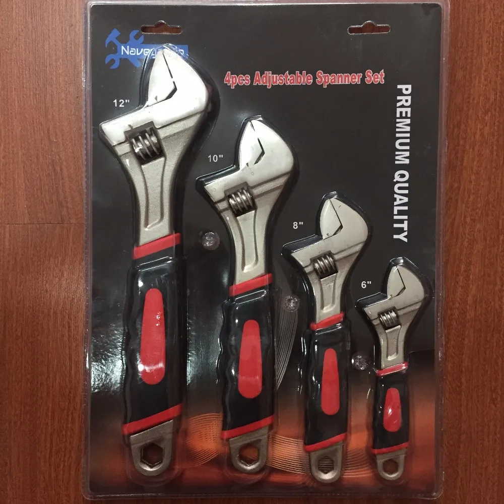 4pcs American Type Adjustable Wrench Set With Screw Hole Tpr Handles