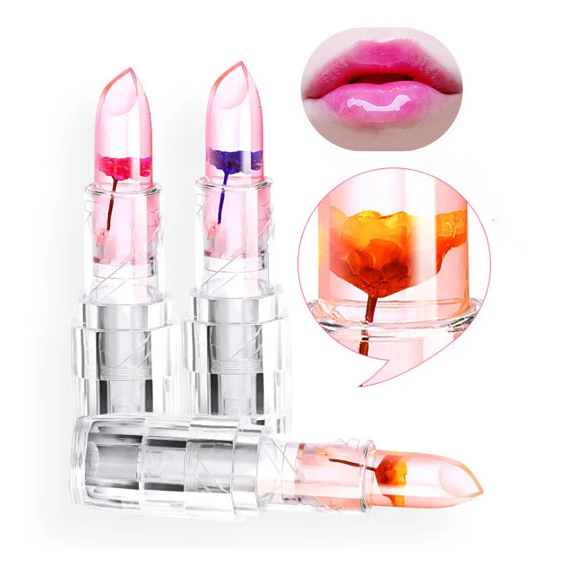 Hot Sale 6 Colors Cosmetic Crystal lip Stick Jelly Flower Lipstick